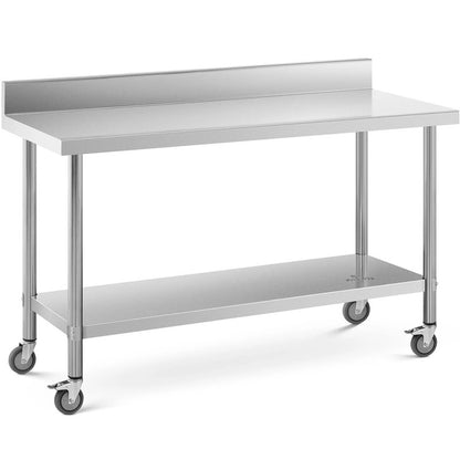 Serveerwagen – Keukentrolley – Keukenwagen – Roltafel – Opbergwagen – RVS Werktafel – 60x150 cm – 4 Wielen Met Rem