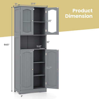 Badkamerkast – Hoge Kast – Kolomkast – Badmeubel – Wastafelonderkast – Mat Glazen Deuren – Verstelbare Planken – Grijs – 164 cm Hoog