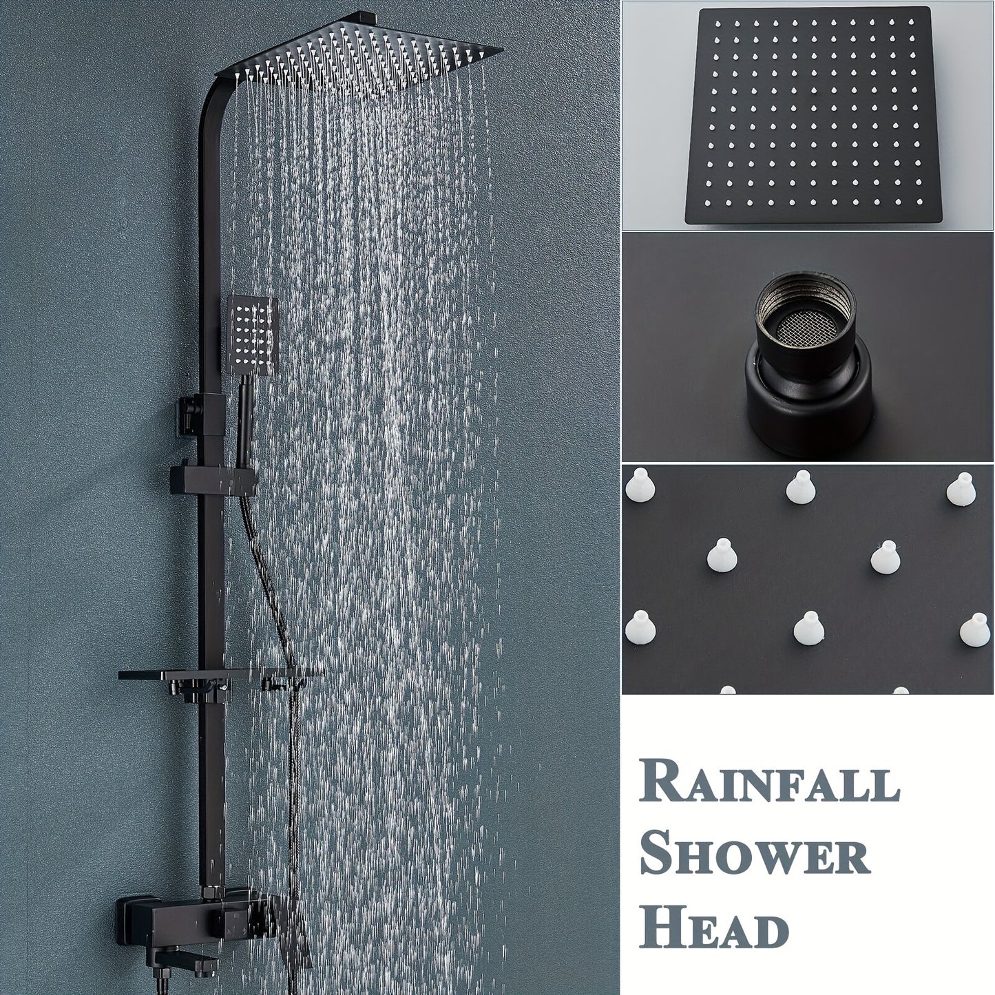 Douche Set Mat Zwart – Douche Accessoires – Regendouche – Overhead Douche – Douche Systeem – Koper Materiaal – Eenvoudige Wandmontage