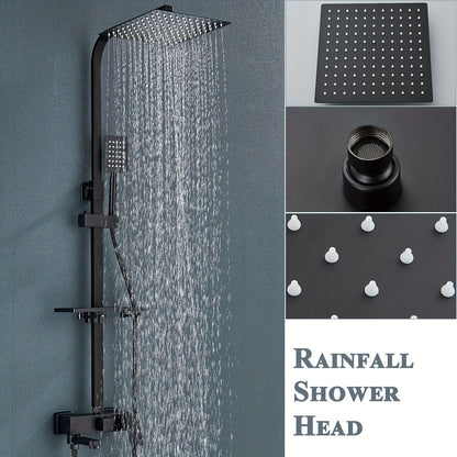 Douche Set Mat Zwart – Douche Accessoires – Regendouche – Overhead Douche – Douche Systeem – Koper Materiaal – Eenvoudige Wandmontage