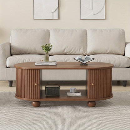 Salontafel – Woonkamertafel – Koffietafel – Tafel – Salontafeltje – Walnootlook – Schuifdeur Met 360° Draaifunctie – Compact 100x50x40 cm