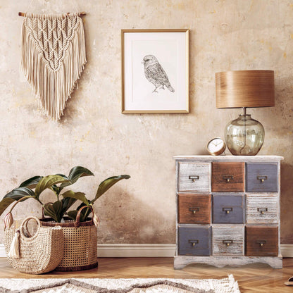 Commode – Ladekast – Dressoir – Opbergkast – Kast – 9 Lades – Lichtgewicht Paulownia Hout – Shabby Chic Design – 63x60x23 cm