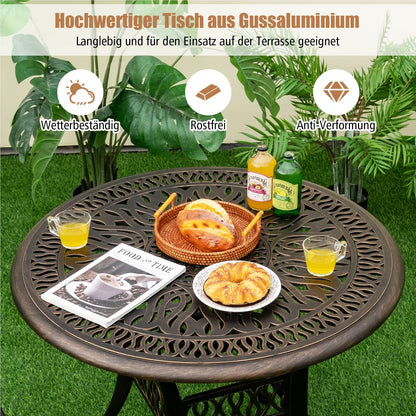 Tuin Tafel – Balkontafel – Terrastafel – Bistrotafel – Loungtafel – Rond Aluminium Gietwerk – 90 cm Ø – Weerbestendig Antiek Bruin