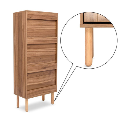 Schoenenkast – Schoenenrek – Schoenopberger – Schoenenmeubel – Schoenenhouder – 3-laags houten kast met rattan – Compact design 55x25x124 cm