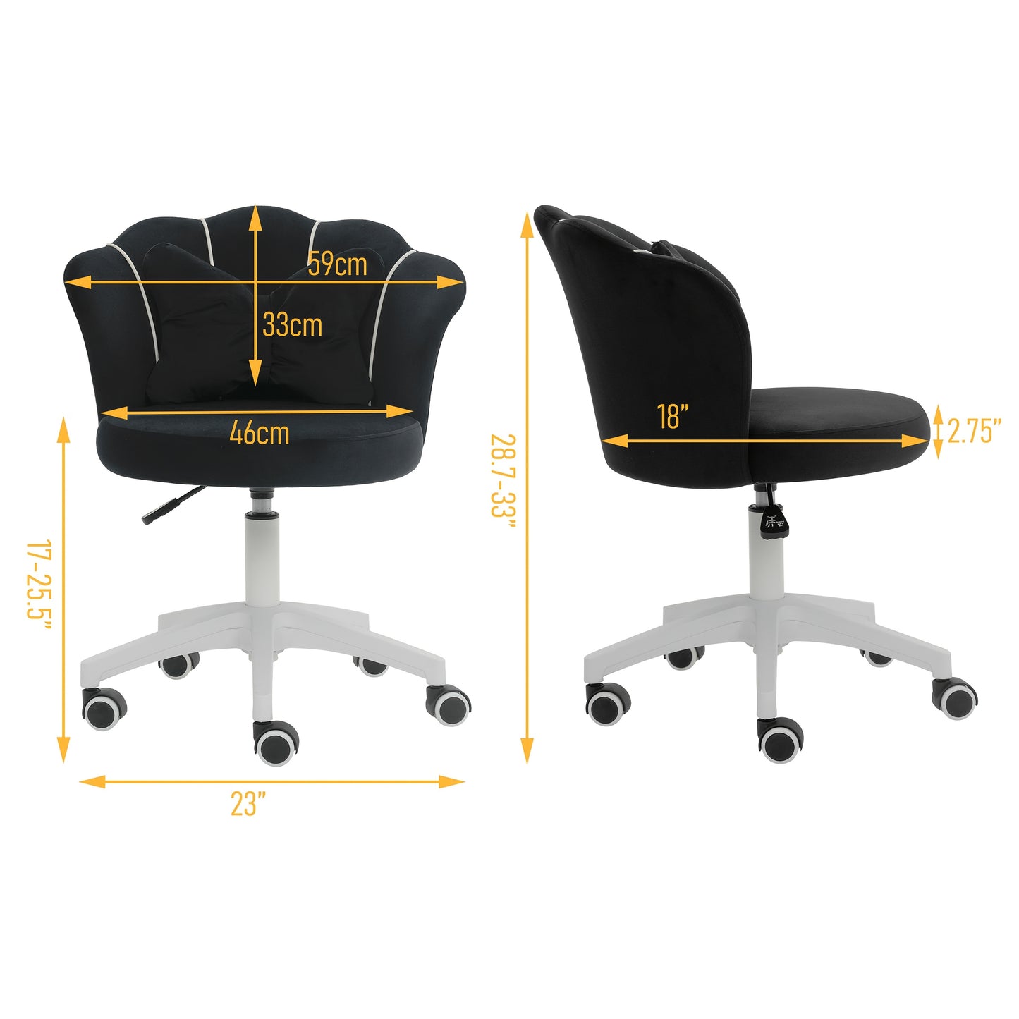 Bureaustoel – Werkstoel – Computerstoel – Make-upstoel – Draaistoel – Verstelbare Zithoogte – Velvet Bekleding Wit