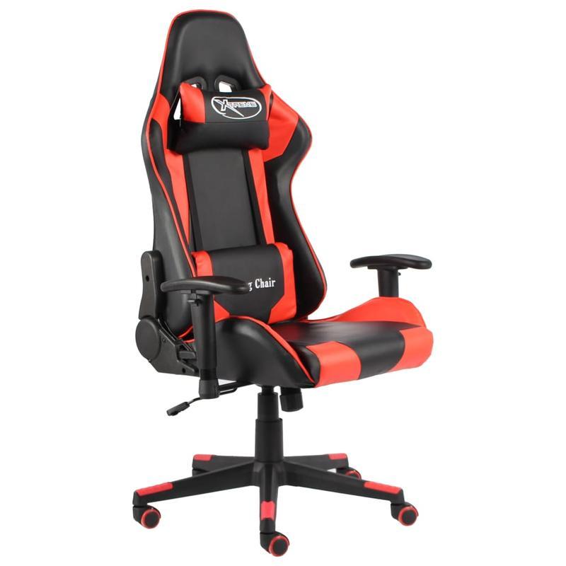 Ergonomic Red & Black Gaming Chair with PVC Faux Leather-Like Upholstery - Adjustable, Rotatable, Comfortable Office & Gaming Room Chair with Polyester Filling, Easy Wipe Clean, Manual Recline Mechanism gaming pc