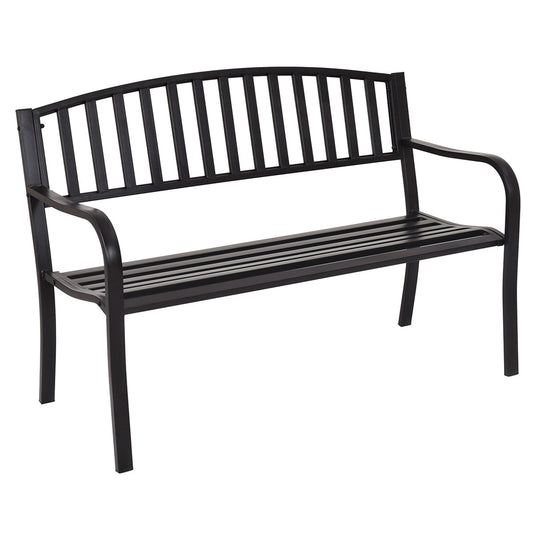 Tuinbank – Buitenbank – Parkbank – Balkonbank – Zitbank – Metaal – Weerbestendig – 127x60x87 cm – Voor 2-3 Personen – Met Rugleuning En Armleuningen