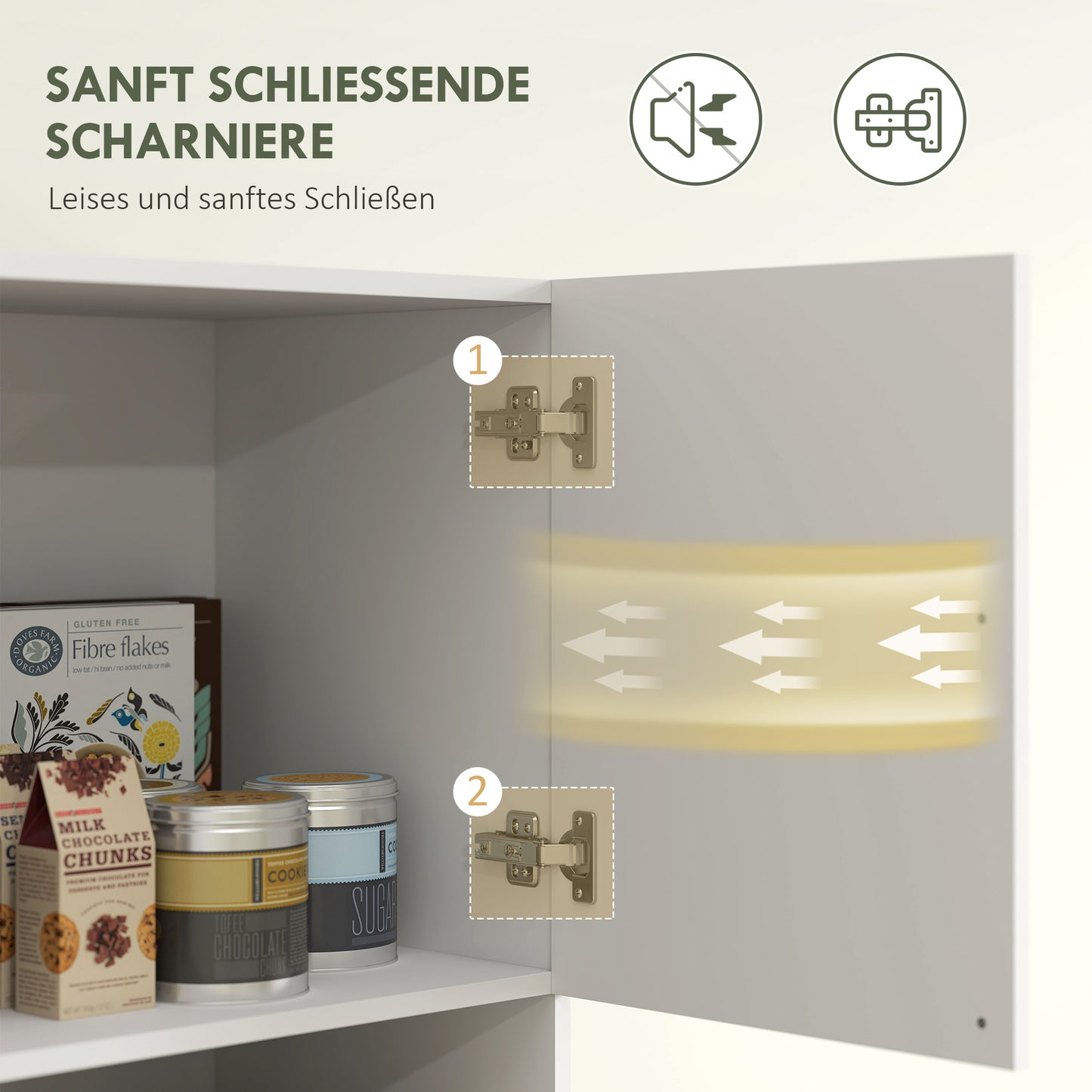 Witte Keukenkast – Opbergkast – Keukenkasten – Kast Met Deuren – Keukenkast Met Werkblad – 4 Kasten Met 6 Deuren – Stevig Spaanplaat Werkblad – 12 Soepele Scharnieren
