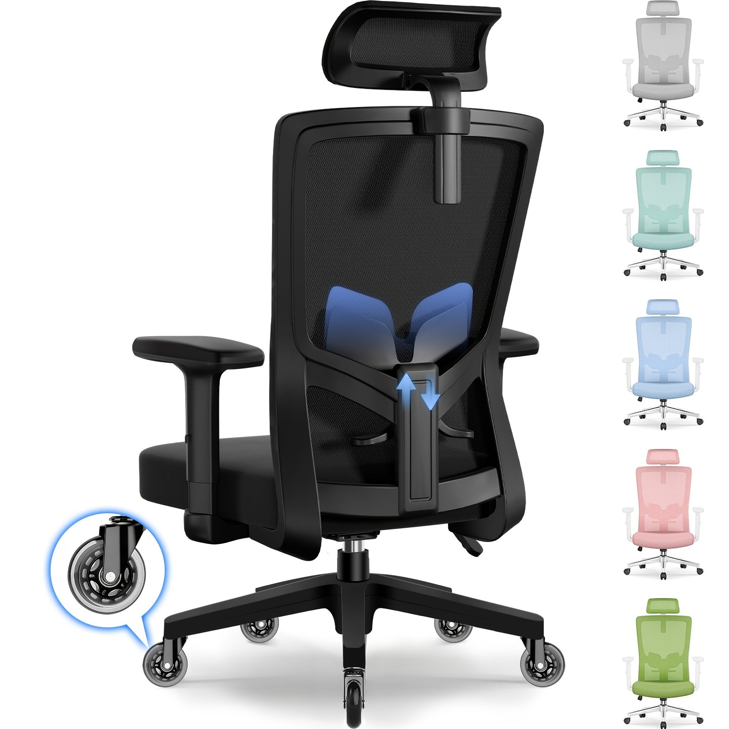 Office Chair, Ergonomic Office Chair With Adjustable Headrest, Lumbar Support, Height-adjustable Swivel Chair, Back-friendly Chair With Up To 135° Tilt Angle, Office Chair For 180 Kg, Black.