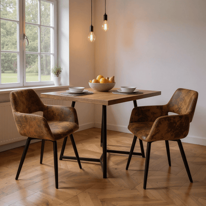 Eetkamerstoel – Kuipstoel – Stoel Met Armleuningen – Industrieel – Retro – Suède Bekleding – Met Metaal Frame – Comfortabel Zitcomfort
