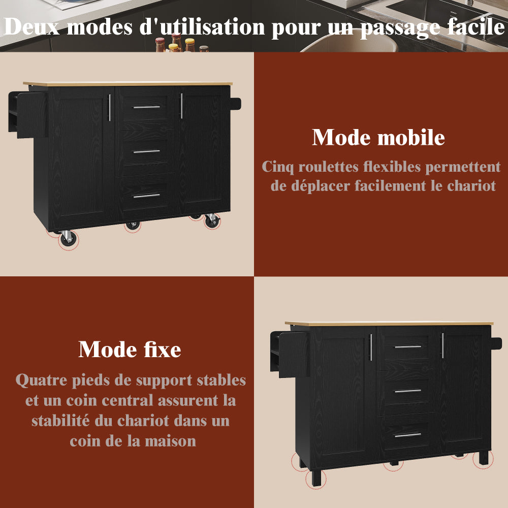 Heavy-Duty Mobile Kitchen Island with Locking Casters - Rolling Cabinet on Wheels, Removable Shelves & Worktop, Space-Saving Storage Cart with Side Towel Rail - Easy Assembly for Kitchen, Dining, or Serving - Black Metal Cons