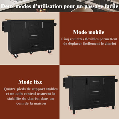 Heavy-Duty Mobile Kitchen Island with Locking Casters - Rolling Cabinet on Wheels, Removable Shelves & Worktop, Space-Saving Storage Cart with Side Towel Rail - Easy Assembly for Kitchen, Dining, or Serving - Black Metal Cons