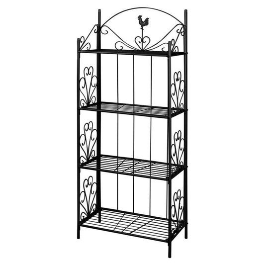 3-laags Plantenkast – Plantenrek – Bloemenstandaard – Houten Standaard – Plantenrek Balkon – Zwart Hout – Hartpatroon – Duurzaam & Indoor/Outdoor Gebruik
