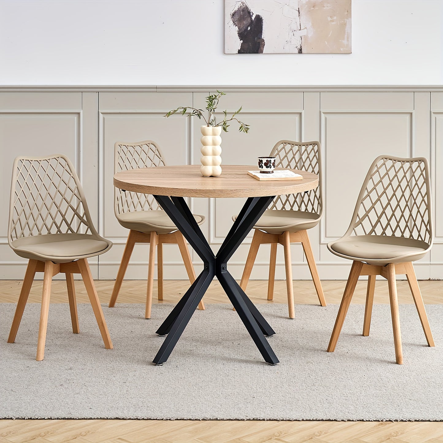 Eetkamerstoelen Set – Stoelen – Tuinstoelen – Keukenstoelen – Woonkamerstoelen – Tulpenstijl Design – Beukenhouten Poten – Ademend Mesh Rugleuning – PU Leren Zitkussen – Ergonomisch – Duurzaam – Kaki