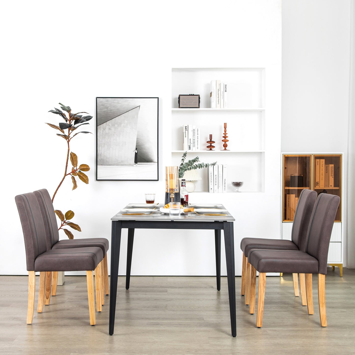 Eetkamerstoelen – Stoelen – Kuipstoelen – Zitmeubels – Zithoeken – Massief Houten Poten – Comfortabel Schuim Zittingen – Hoogte Rugleuning – Donkerbruin