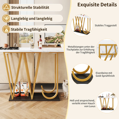 1pc Entrance Hall Table | 120 x 29.5 x 80 cm Marble-Effect Tabletop, Metal Construction, Eclectic Style, Suitable for Entrance Halls, Balconies, or Dining Areas