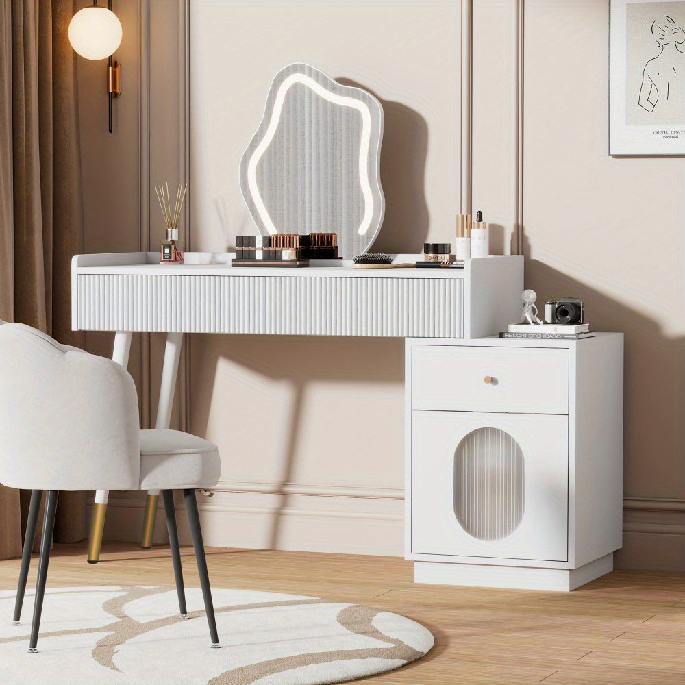 Kaptafel – Make-uptafel – Sieradentafel – Cosmeticatafel – Dressing Table – Wit Design – 3 Ruime Lades & Deur – Compact 100x75x40 cm