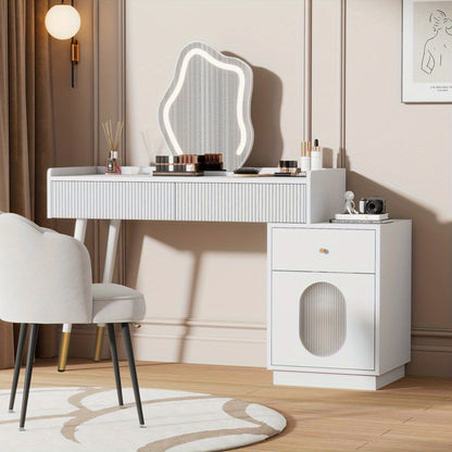 Kaptafel – Make-uptafel – Sieradentafel – Cosmeticatafel – Dressing Table – Wit Design – 3 Ruime Lades & Deur – Compact 100x75x40 cm
