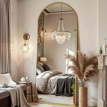 Staande Spiegel – Vloerlamp – Wandspiegel – Volle Lengte Spiegel – Paskamer Spiegel – Gouden Metaal Frame – Veilige Schokbestendige Spiegelglas