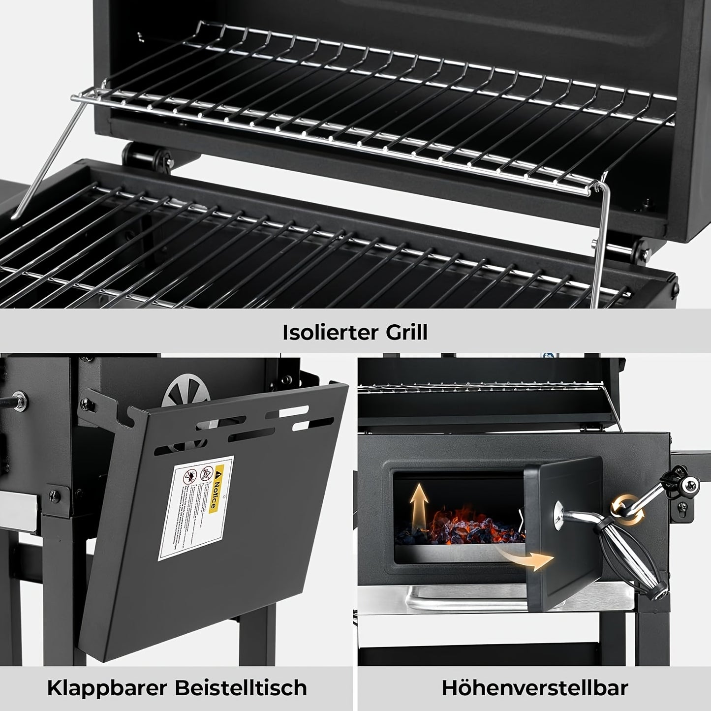 Houtskoolbarbecue – BBQ Grill – Smoker – Buitenbarbecue – Tuinbarbecue – Dubbel Grilloppervlak – Ingebouwde Thermometer – Verstelbare Houtskoolbak – Wielen Met Rem – Robuuste Metalen Constructie