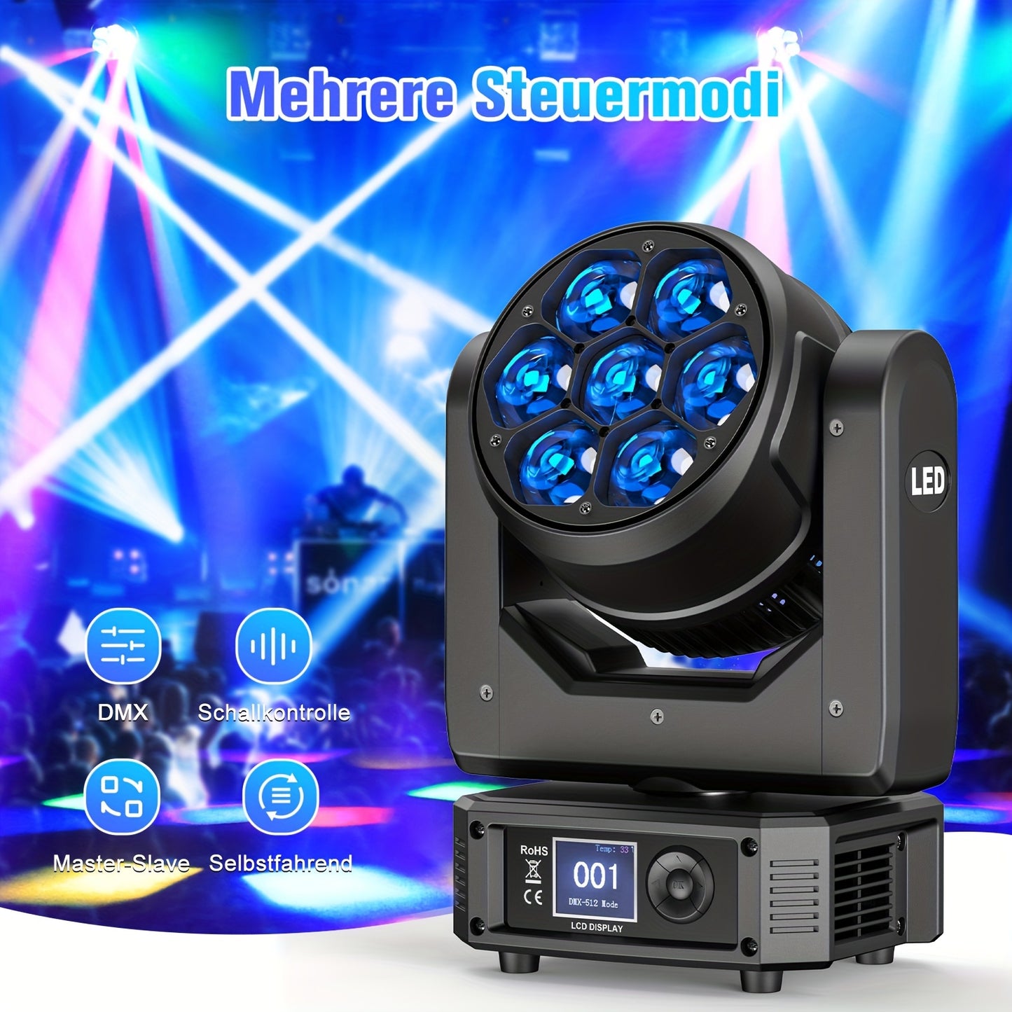 Moving Head – LED Movinghead – Podiumverlichting – Disco Licht – Feestverlichting – 7x50W RGBW Bee Eye Beam+Wash – DMX512 Besturing – Zoomfunctie