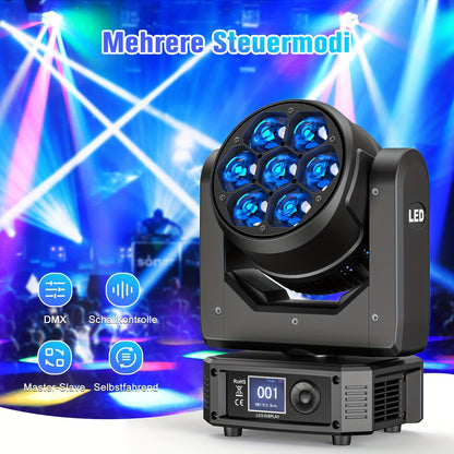 Moving Head – LED Movinghead – Podiumverlichting – Disco Licht – Feestverlichting – 7x50W RGBW Bee Eye Beam+Wash – DMX512 Besturing – Zoomfunctie