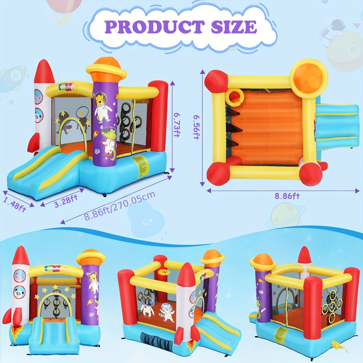 Springkasteel – Bouncy Castle – Opblaasbaar Speelhuis – Springkussen – Jumping Castle – Tropisch Jungle Design – Inclusief Elektrische Blaaspomp – Duurzaam Waterbestendig Materiaal