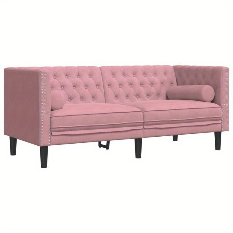 2-zits bank – 2-zitsbank – loveseat – zitbank – tweezits sofa – Chesterfield design – roze velvet stof – vlekbestendig en hypoallergeen – makkelijk schoon te maken