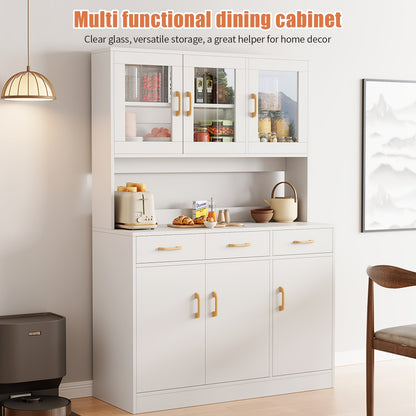 Keukenkast – Keukenbuffet – Opbergkast – Buffetkast – Kast – 6 Deuren – Verstelbare Planken – Wit MDF Met Gouden Handgrepen – Vrijstaand Met Werkblad
