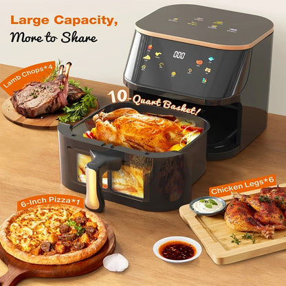 Heteluchtfriteuse – Airfryer – Heteluchtoven – Friteuse – Crispy Cooker – 10 Liter Grote Capaciteit – Roestvrij Staal 410 RVS – LED-Touchscreen Met 8 Programma’s – Max 210°C Temperatuur