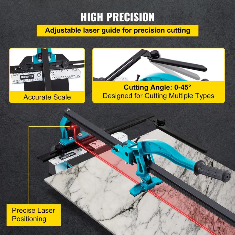 Tegelsnijder – Tegelknipper – Tegelsnijmachine – Handmatige Tegelzaag – Keramieksnijder – Aluminium Constructie – Infrarood Laser Positionering – Dubbele Geleiderails – Anti-slip Handvat – Snijlengte 1200 mm