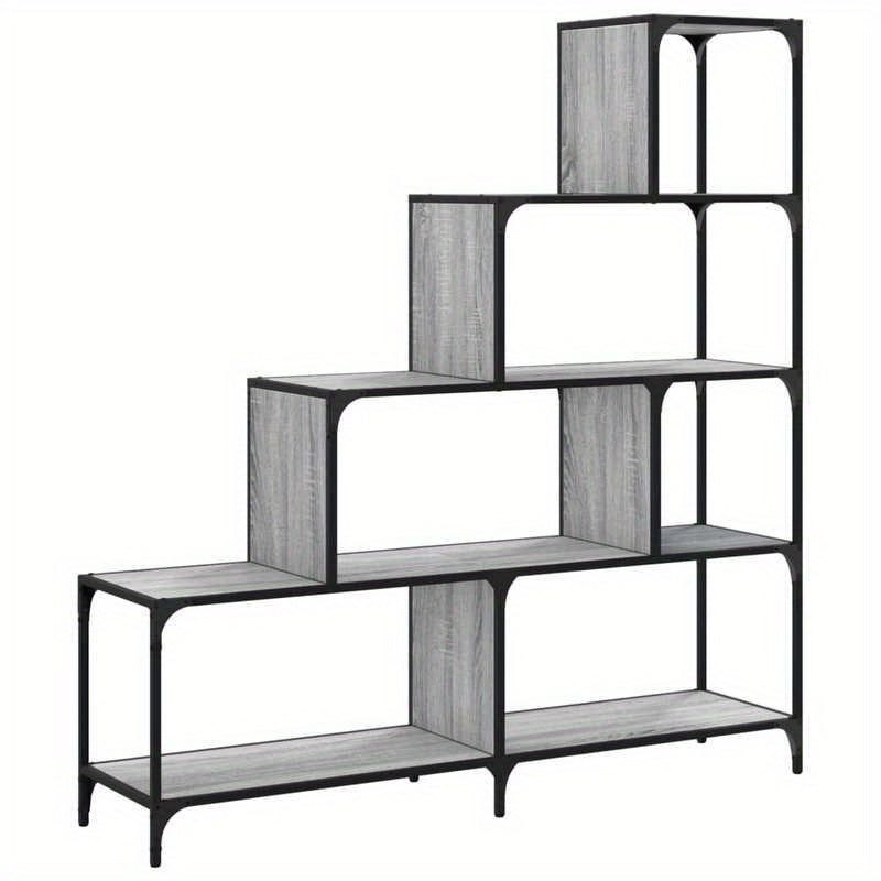 4-Tier Bookcase, 139x33.5x149cm, Treated Wood, Gray Sonoma, Vertical Shelves, Sturdy & Durable, Smooth Surface, Anti-Moisture, Anti-Warpage, Anti-Split, Perfect for Offices, Living Rooms, Bedrooms, Study Rooms, Standing Shelf