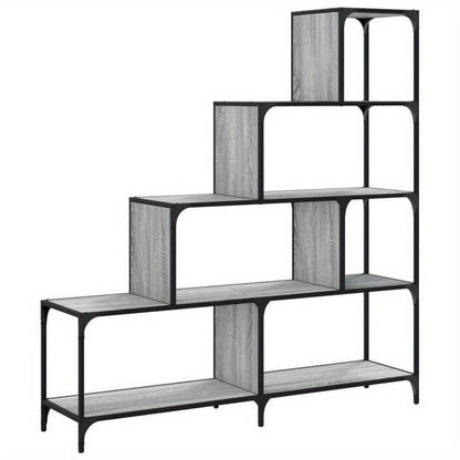 4-Tier Bookcase, 139x33.5x149cm, Treated Wood, Gray Sonoma, Vertical Shelves, Sturdy & Durable, Smooth Surface, Anti-Moisture, Anti-Warpage, Anti-Split, Perfect for Offices, Living Rooms, Bedrooms, Study Rooms, Standing Shelf