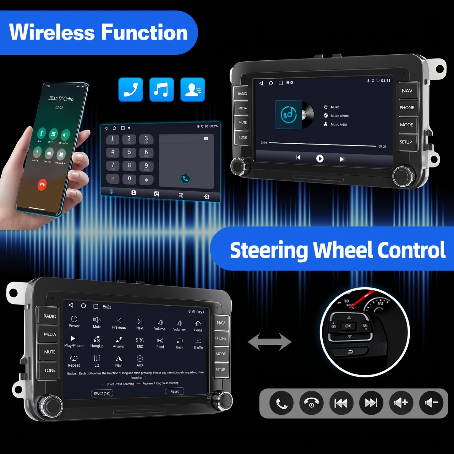 Multifunctionele 9 inch Car Stereo – Auto Radio – Multimedia Speler – Navigatiesysteem – Touchscreen Unit – Met Achteruitrijcamera & Microfoon – DAB+ Digitale Radio en Android 14.0