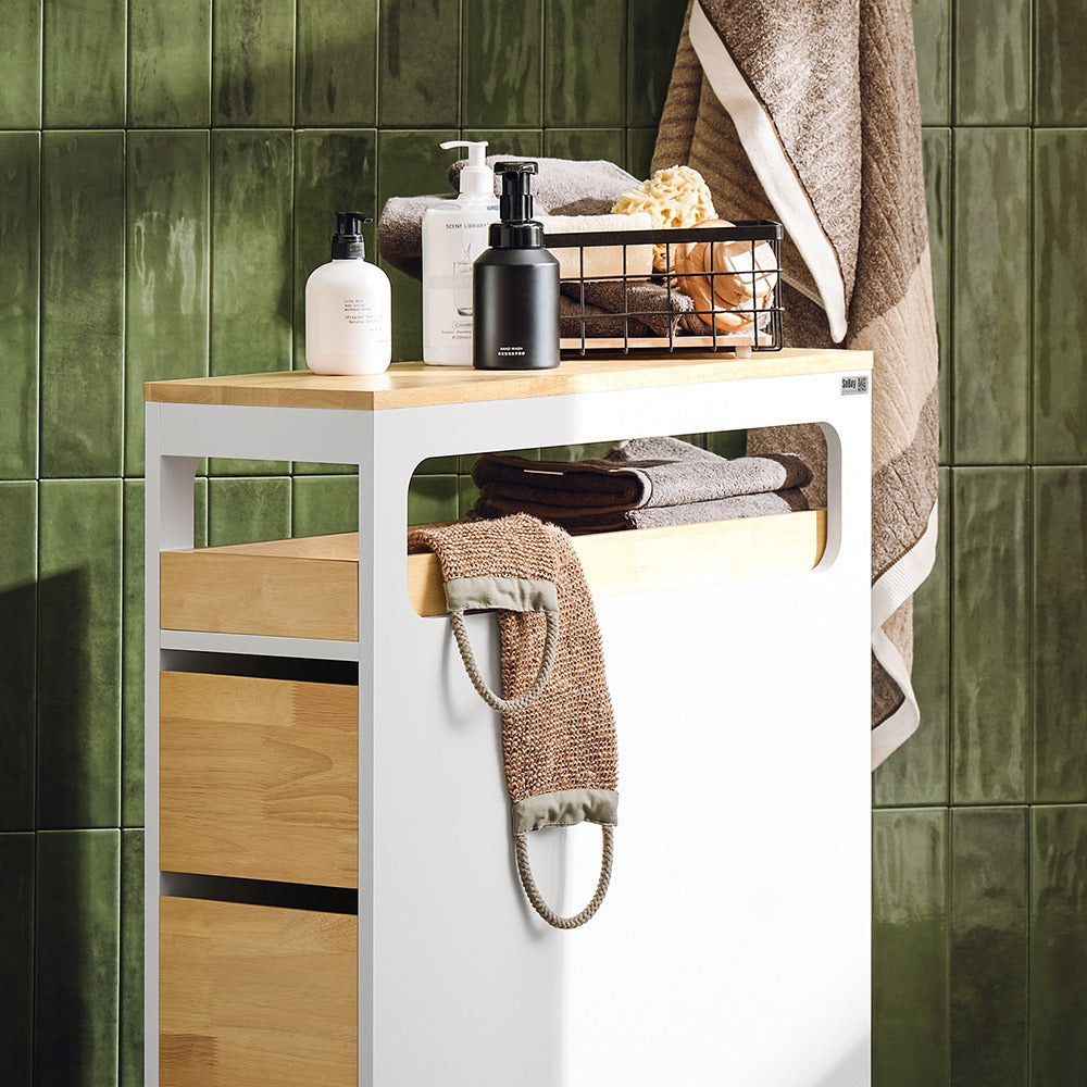 Badkamerkast – Badkamermeubel – Opbergkast – Kolomkast – Ladekast – Compact 65x23x82 cm – MDF Met Bamboe Blad