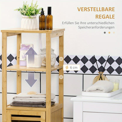 Badkamerkast – Kolomkast – Opbergkast – Badkamermeubel – Wastafelonderkast – Verstelbare Planken – Compact 33x30x120 cm – Bamboe Materiaal