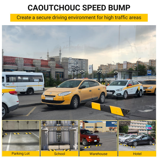 HAUSPROFI 29937.1 KG Heavy-Duty Rubber Speed Bump - Durable ABS Plastic Road Hump for Parking Lots, Schools, Warehouses & Hotels, Yellow & Black Design with Mounting Screws Included, Road Safety Enhancement, School Zone Marki