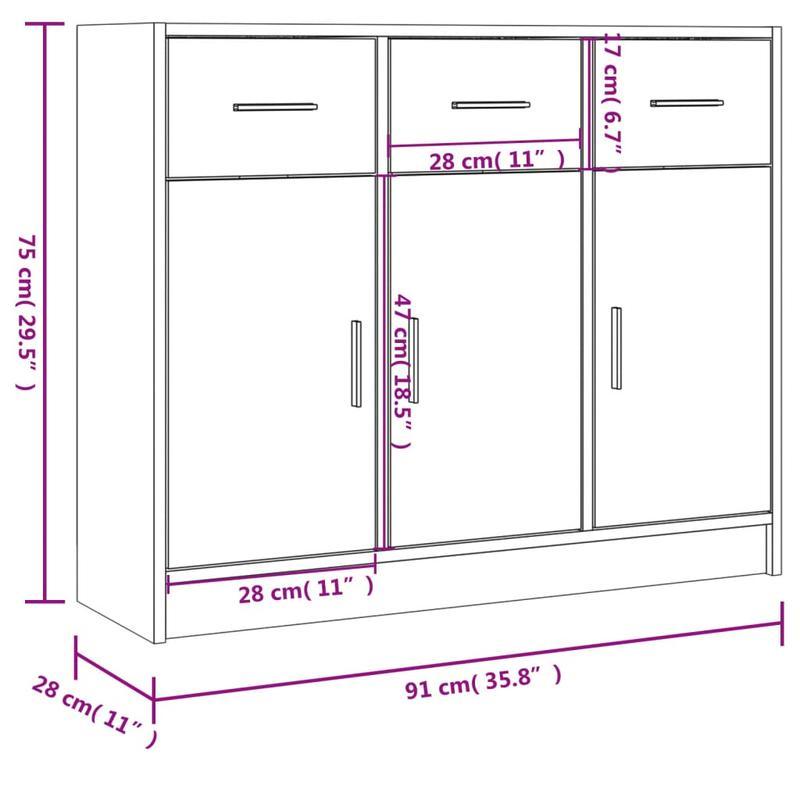 Dressoir – Buffetkast – Opbergkast – Kast – Ladekast – Betonlook Grijs – 3 Deuren Met Slot – 91x28x75 cm Vloermontage