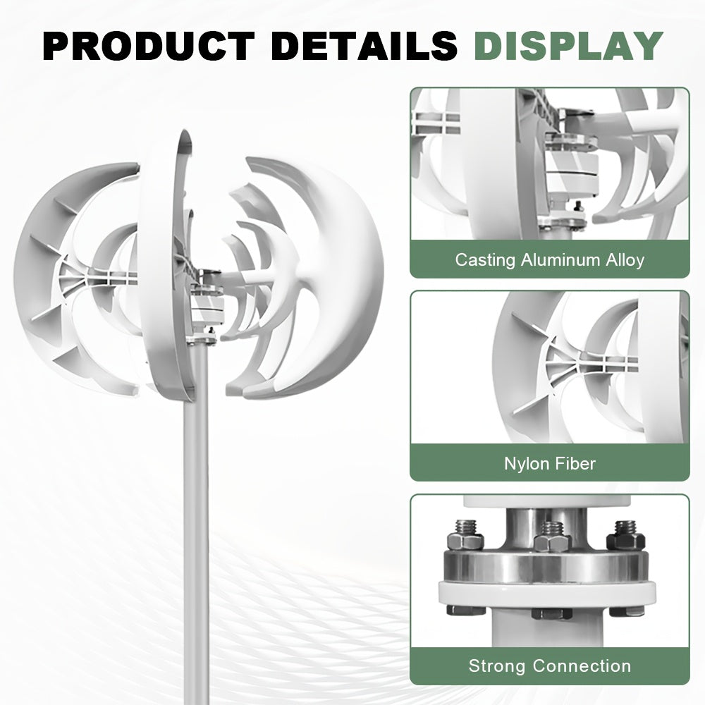 Windmolen – Windturbine – Windgenerator – Tuinwindmolen – Verticale As Windmolen – 12V - 1000W Vermogen – Dubbele en Vijf Bladen Design