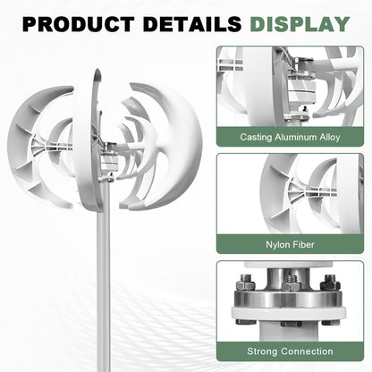 Windmolen – Windturbine – Windgenerator – Tuinwindmolen – Verticale As Windmolen – 12V - 1000W Vermogen – Dubbele en Vijf Bladen Design