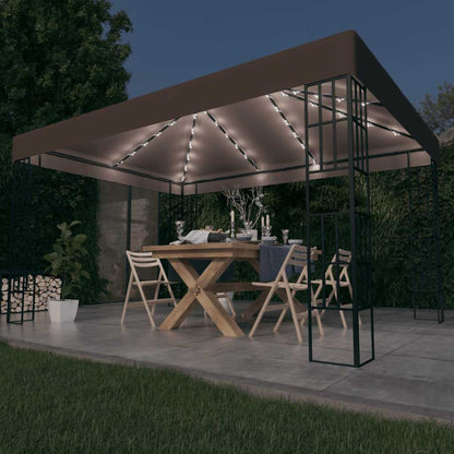 Tuinkamer – Overkapping – Prieel – Tuinoverkapping – Tuinhuisje – 3x4 Meter – Ventileerbaar Polyester Dak – Ingebouwde Sfeerverlichting Taupe