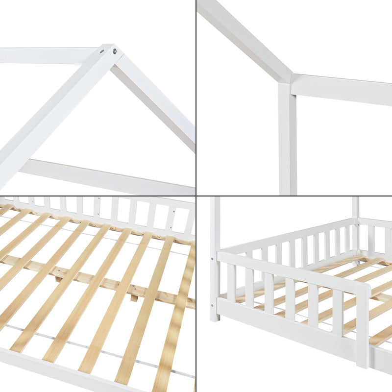 Kinderbed – Kinderbedden – Eenpersoonsbed – Hoogslaper – Stapelbed – Grijs – 90x200 cm – Massief Dennehout – Valbeveiliging
