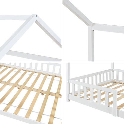 Kinderbed – Kinderbedden – Eenpersoonsbed – Hoogslaper – Stapelbed – Huisbed Design – Veilig Valbeveiliging – 90x200 cm Vurenhout