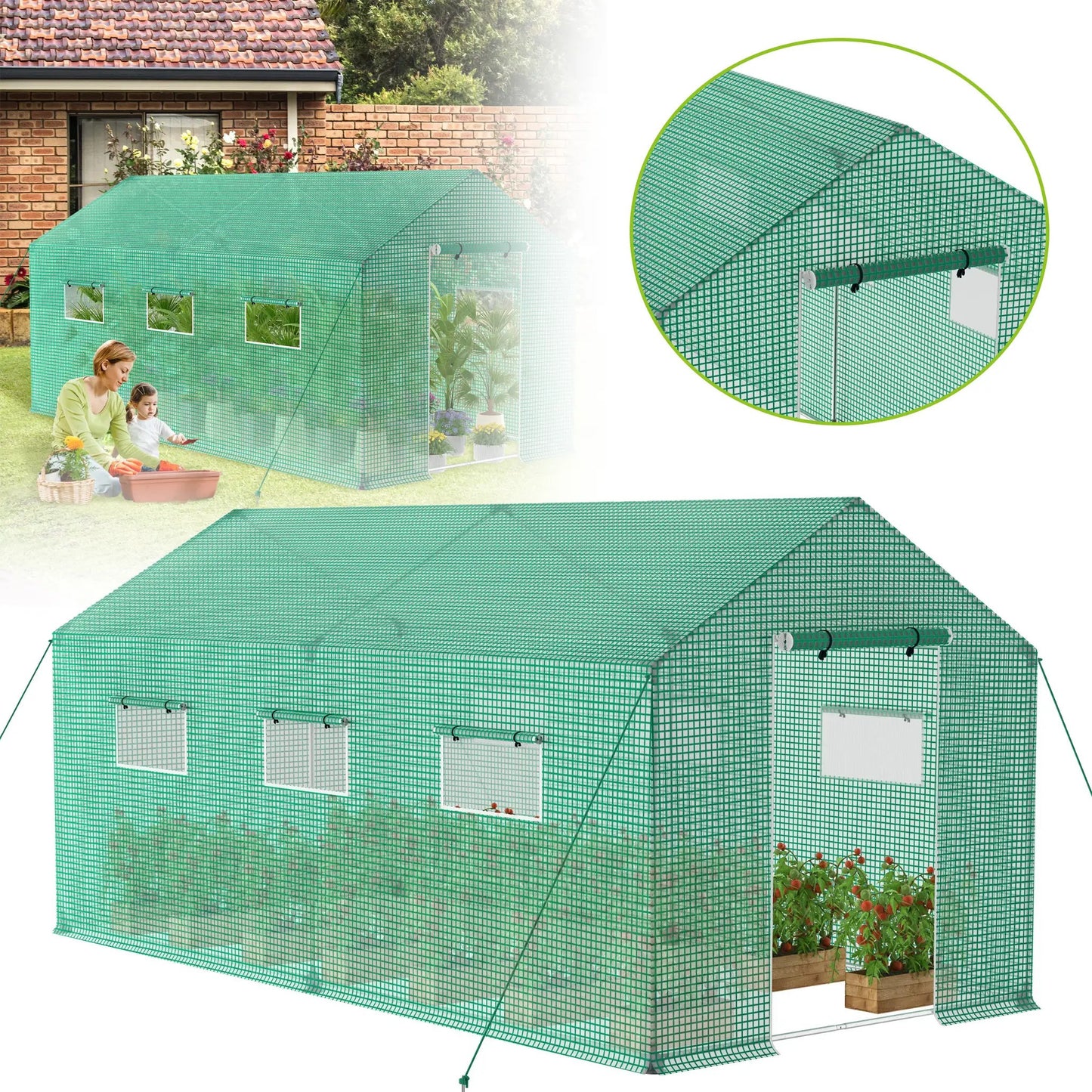 Kas – Kweekkas – Tuinkas – Broeikas – Plantenkas – 4,5x2x2 Meter – UV-bestendig Meshfolie – Ventilatieramen
