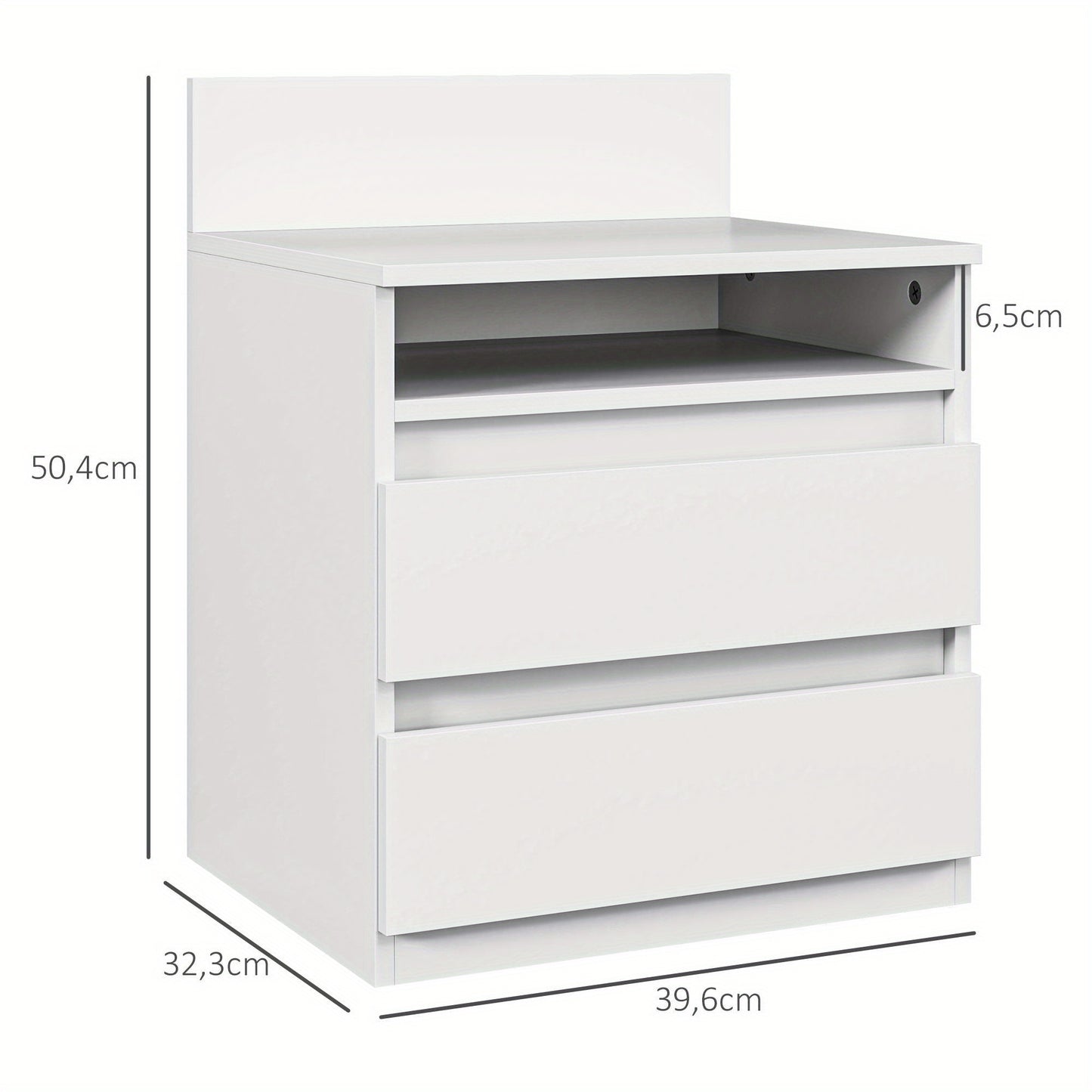 Nachtkastje – Bijzettafeltje – Slaapkamerkastje – Opbergkastje – Witte MDF Nachtkastjes Set – 2 Lades Met Soft-Close – Compact 70 Cm Hoog
