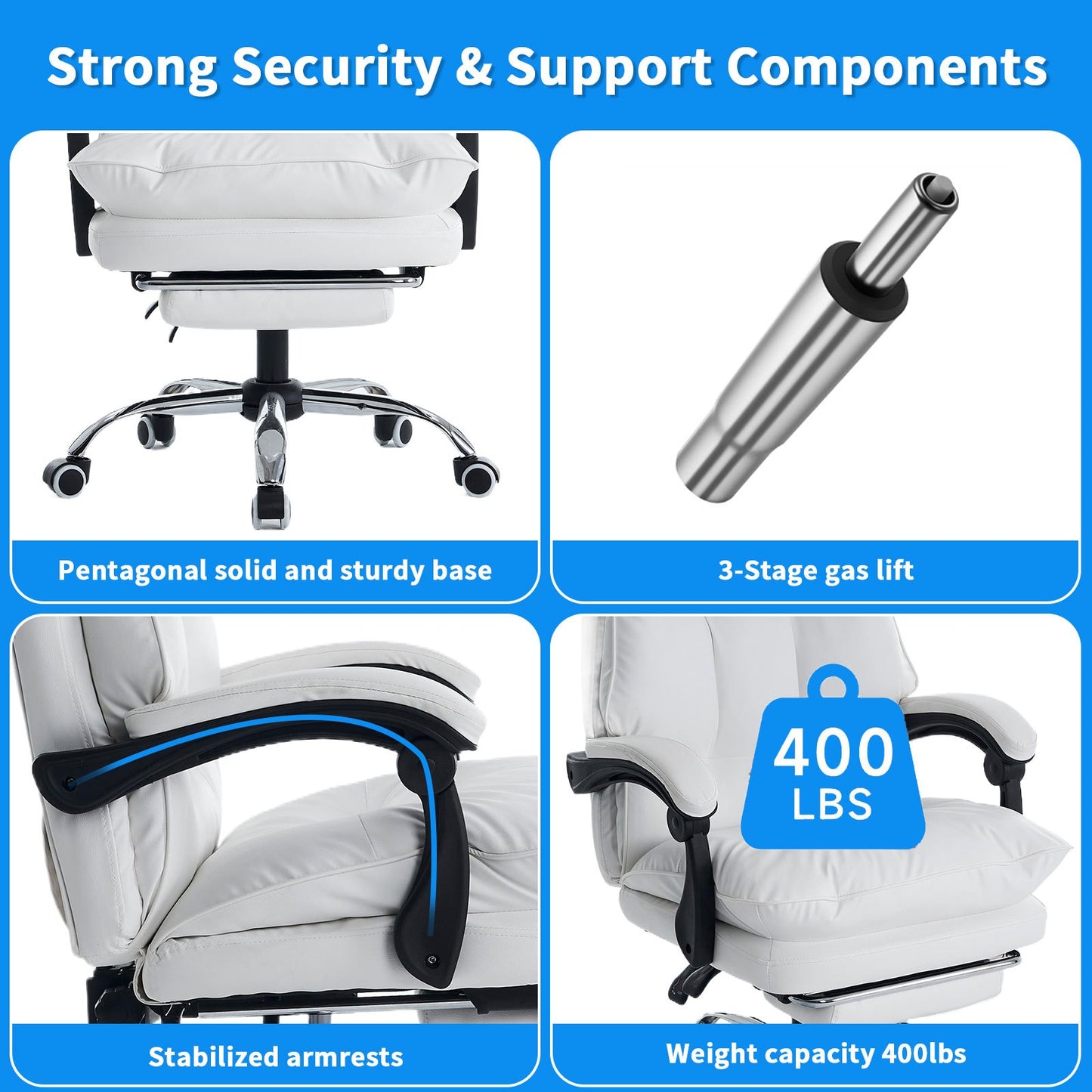 Bureaustoel – Office Chair – Gamestoel – Draaistoel – Bureaukruk – Ergonomisch Design – Verstelbare Hoogte & Lendensteun – Flip-up Armleuningen – Wit – Stille Wielen – Verbreding & Verbeterd Zitcomfort