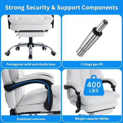 Bureaustoel – Office Chair – Gamestoel – Draaistoel – Bureaukruk – Ergonomisch Design – Verstelbare Hoogte & Lendensteun – Flip-up Armleuningen – Wit – Stille Wielen – Verbreding & Verbeterd Zitcomfort