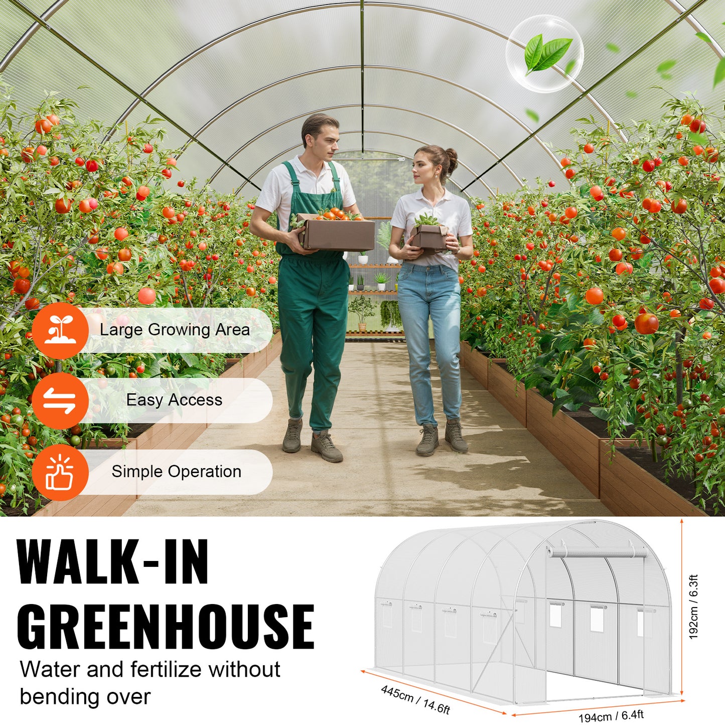 Walk-in Kweekkas – Serre – Tuinkas – Groentekas – Plantenkas – Ruim 4,5x2,1x2,1m – Gegalvaniseerd Stalen Frame – Waterdichte UV-bestendige PE Hoes