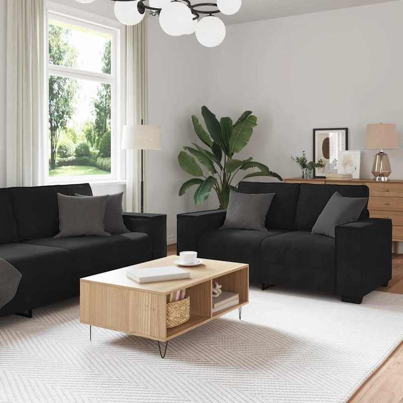Zwarte Sofa – Bankstel – Loungebank – Zitbank – Velvet Bank – Met 3 Zachte Velvet Kussens – Vlekbestendig – Gemakkelijk Schoon Te Maken