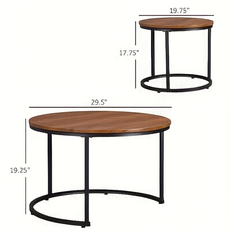 Ronde Salontafel Set – Bijzettafel – Nesting Tafels – Slaapkamer Tafels – Woonkamer Tafels – Industrieel Design – Metaal & Hout – Espresso Bruin – Ruimtebesparend & Duurzaam